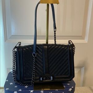 Rebecca Minkoff Black Quilted Shoulder Bag with black chain detail